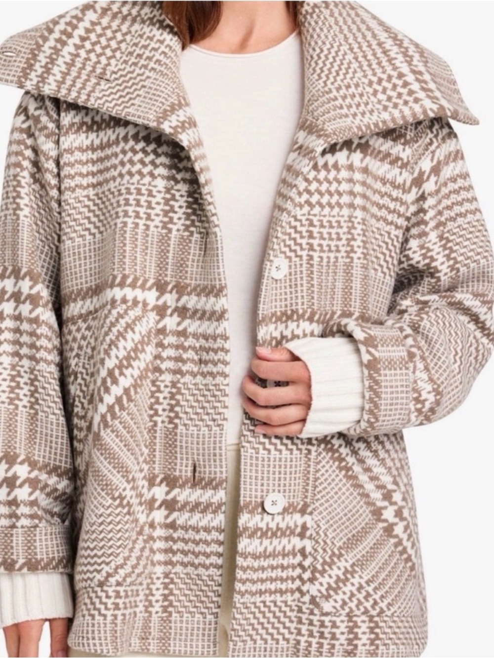 Splendid x Cella Jane Houndstooth Plaid Wool Blend Jacket Coat